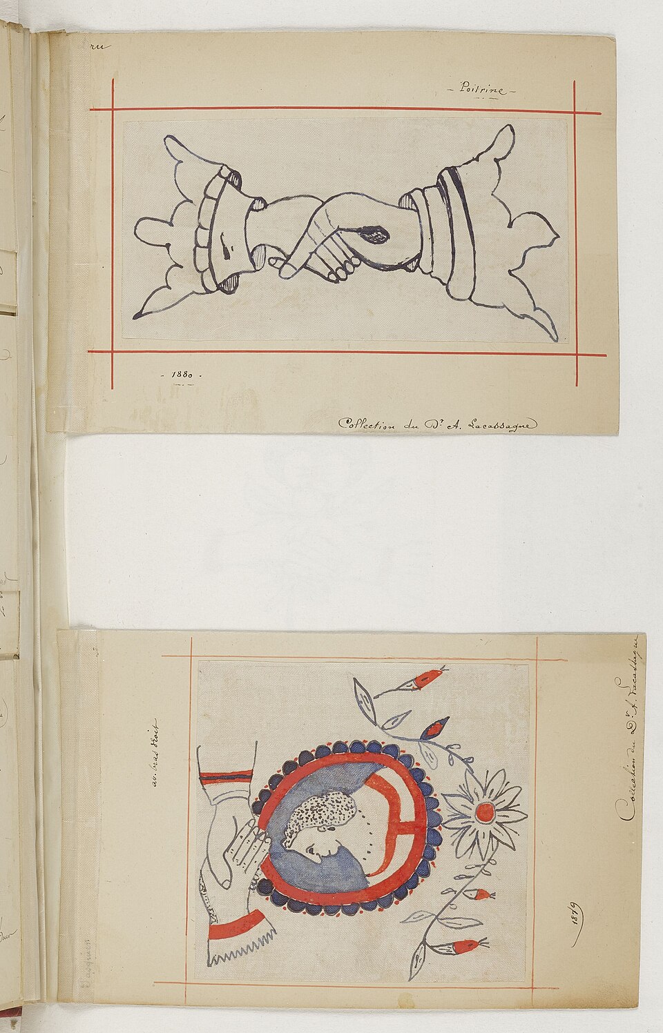 portrait medaillon tatouage lacassagne 1880 portrait de profil en médaillon parmi les tatouages recueillis par Alexandre Lacassagne